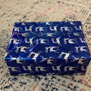 Blue Gift Box with White Reindeer Pattern